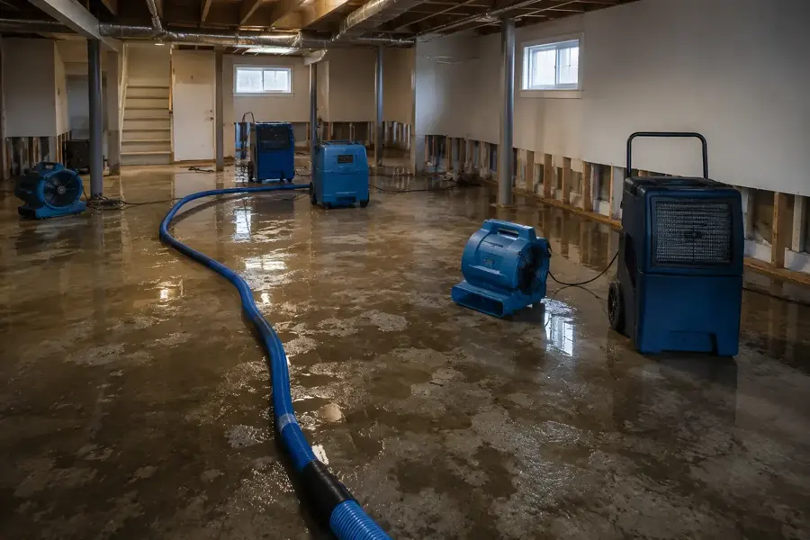 A flooded basement being pumped out in a Kannapolis, NC home