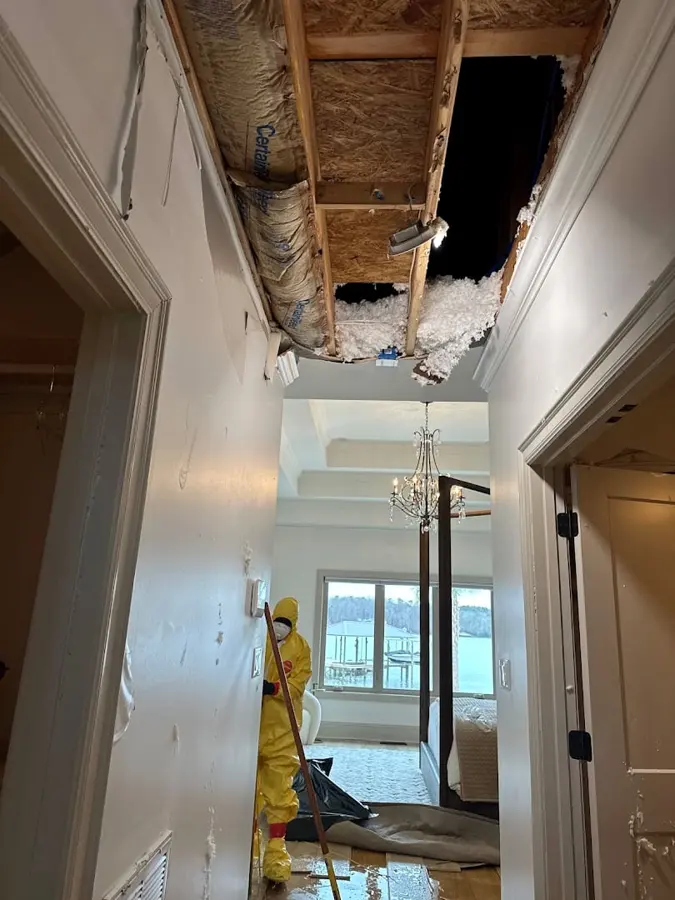 A water-stained ceiling from a leak in a Kannapolis, NC home